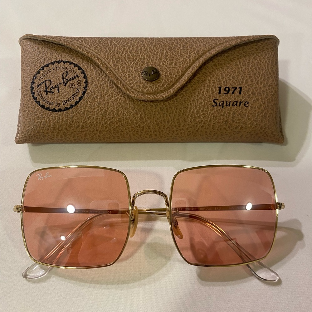 Ray-Ban Gold and Pink Square Sunglasses - Picture 3 of 4